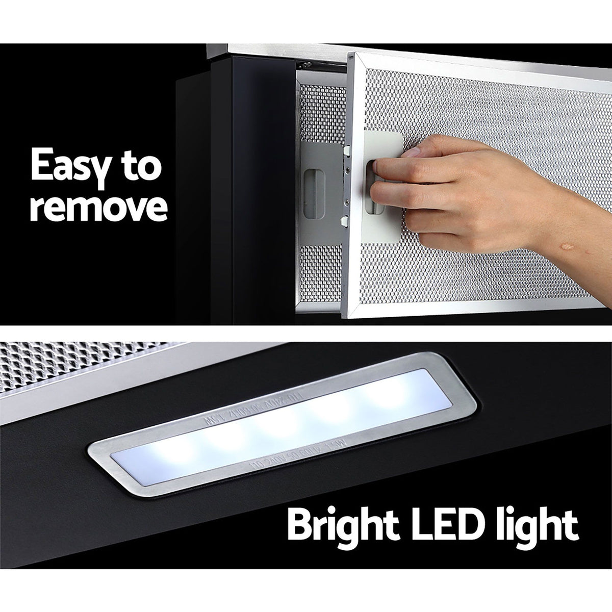 Devanti 600mm Range Hood 60cm Slide out Rangehood Stainless Steel-Rangehoods-PEROZ Accessories