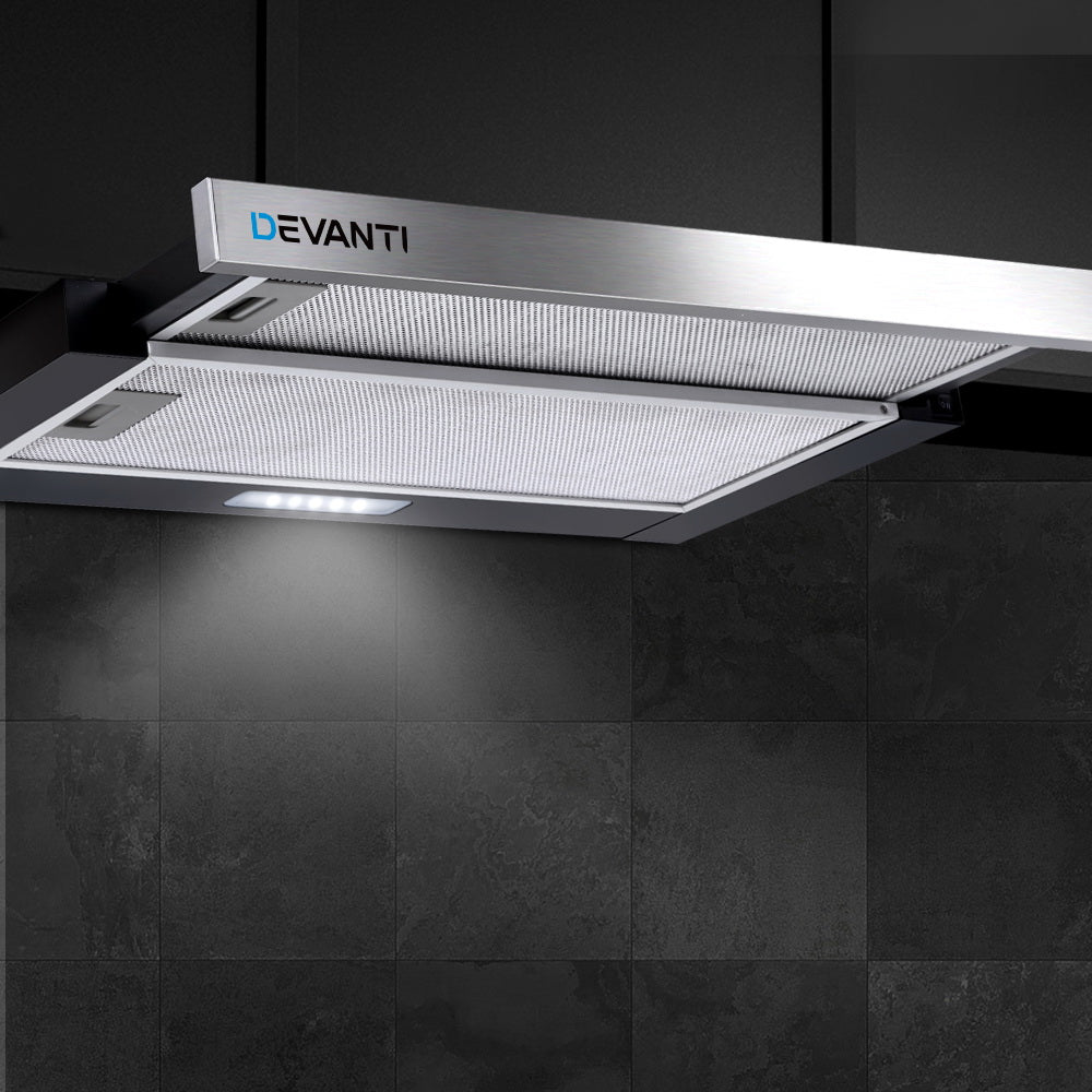 Devanti 600mm Range Hood 60cm Slide out Rangehood Stainless Steel-Rangehoods-PEROZ Accessories