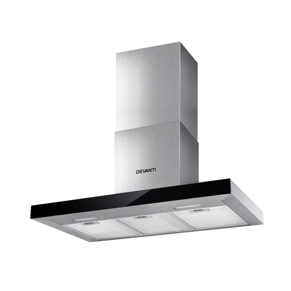 Devanti 900mm Range Hood 90cm Rangehood Glass Stainless Steel-Rangehoods-PEROZ Accessories