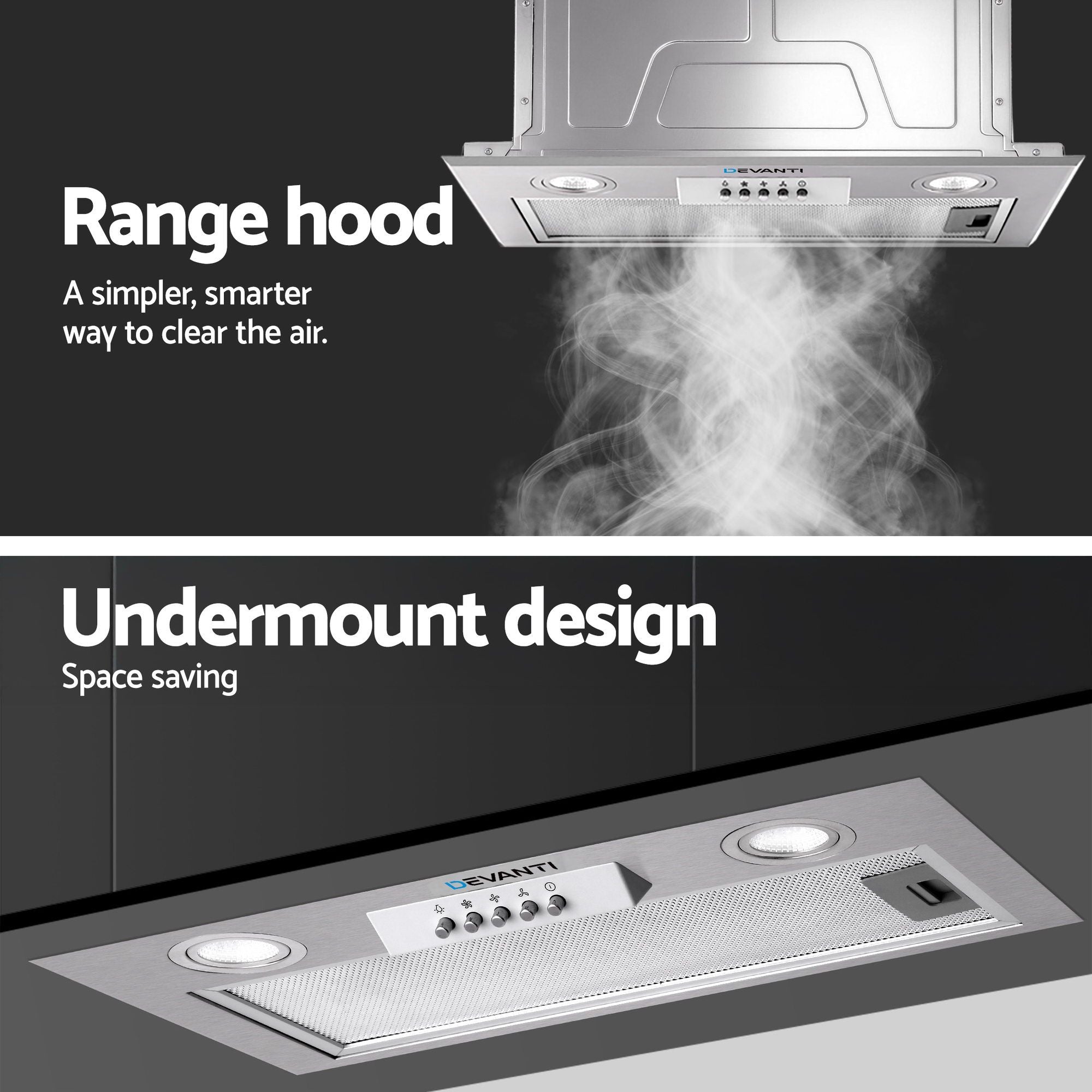 Devanti 520mm Range Hood 52cm Rangehood Stainless Steel-Rangehoods-PEROZ Accessories