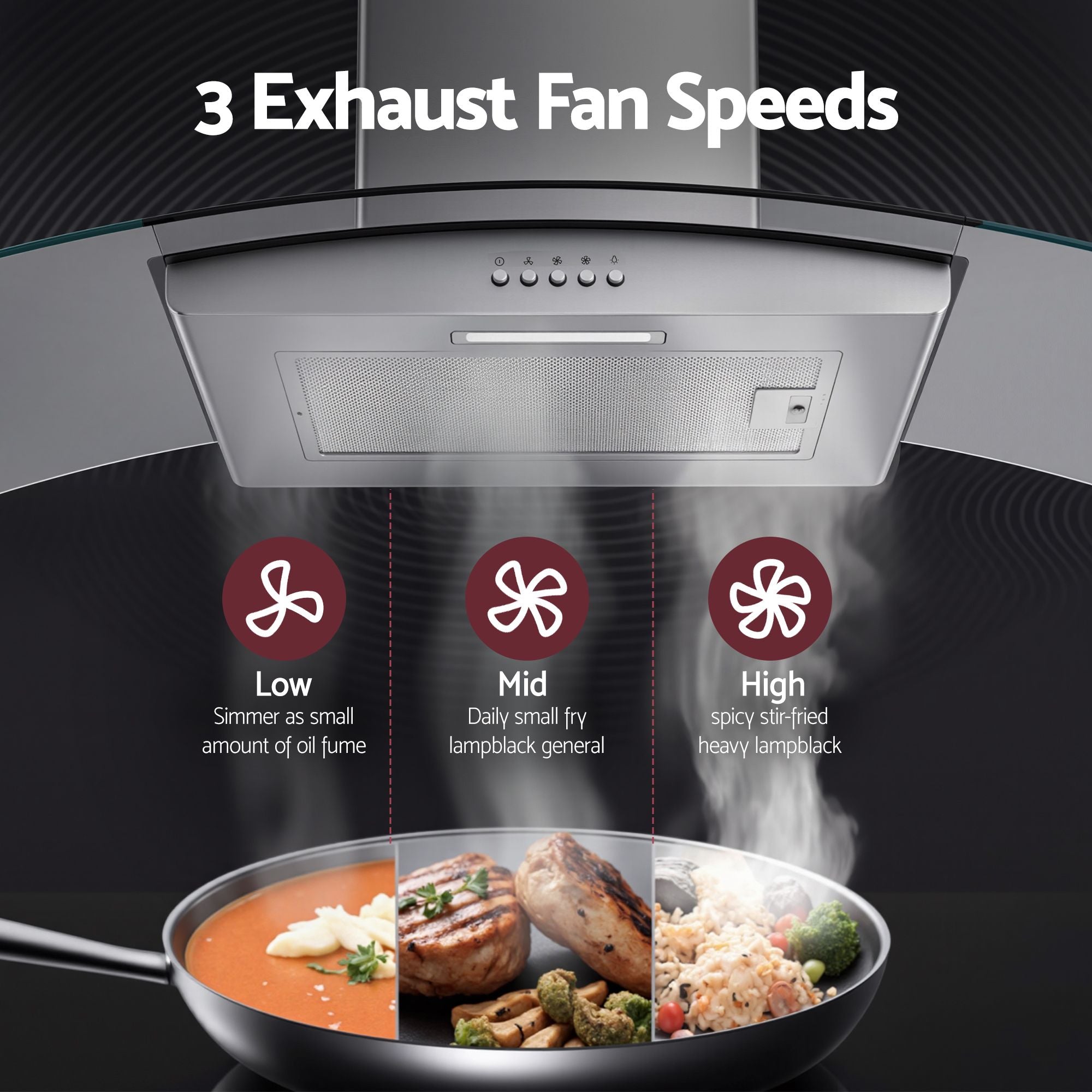 Devanti 90cm Range Hood Curved Glass Canopy Rangehood Kitchen Exhaust Fan-Appliances > Kitchen Appliances > Cooking Ranges-PEROZ Accessories