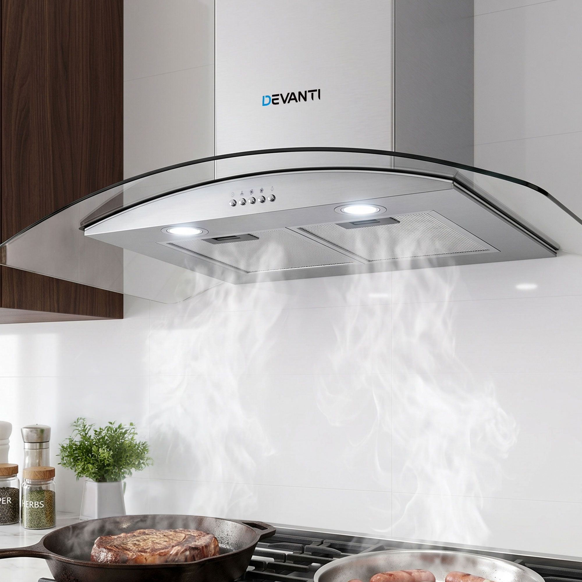 Devanti 900mm Range Hood 90cm Rangehood Glass Canopy-Rangehoods-PEROZ Accessories