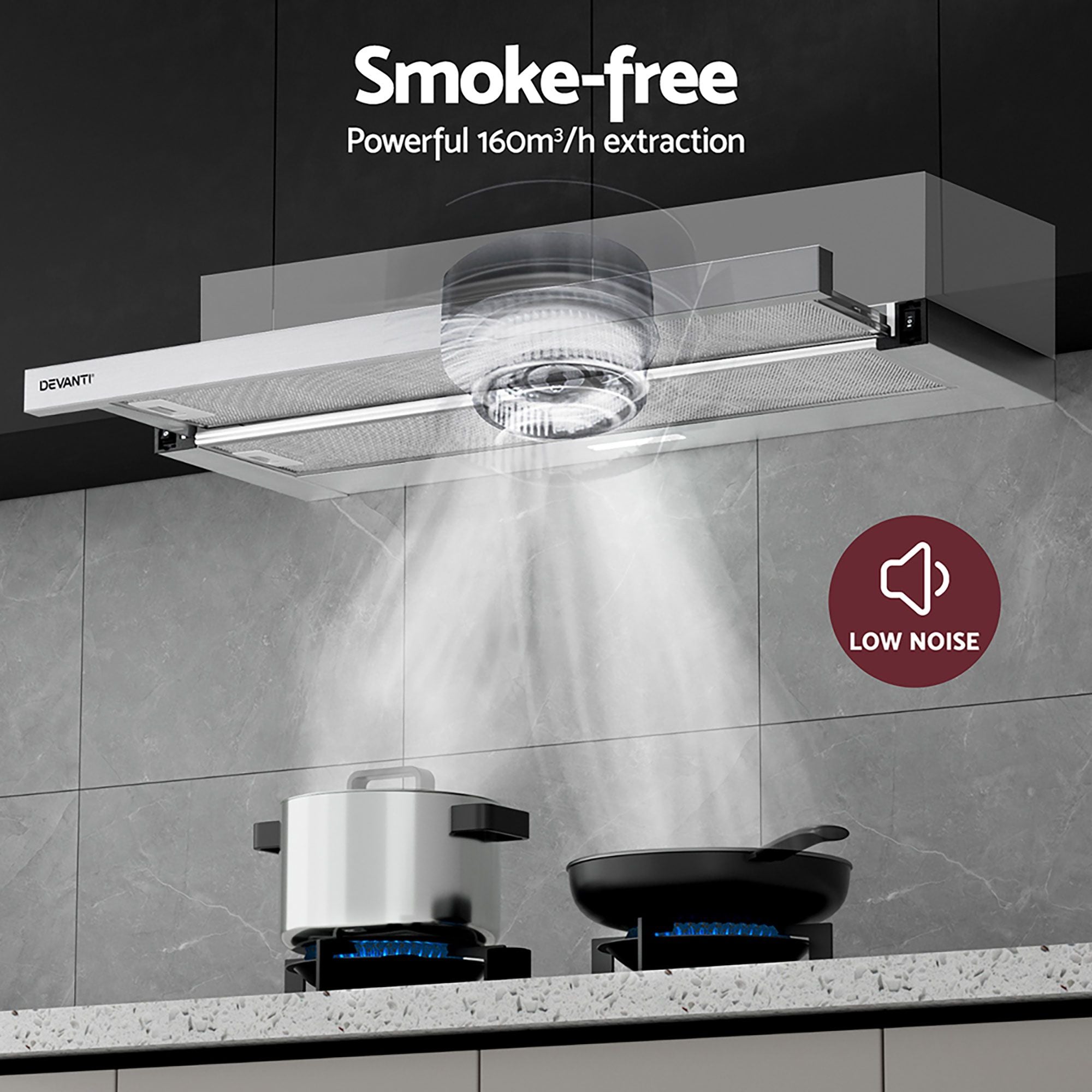 Devanti 900mm Range Hood 90cm Slide out Rangehood Stainless Steel-Appliances > Kitchen Appliances-PEROZ Accessories