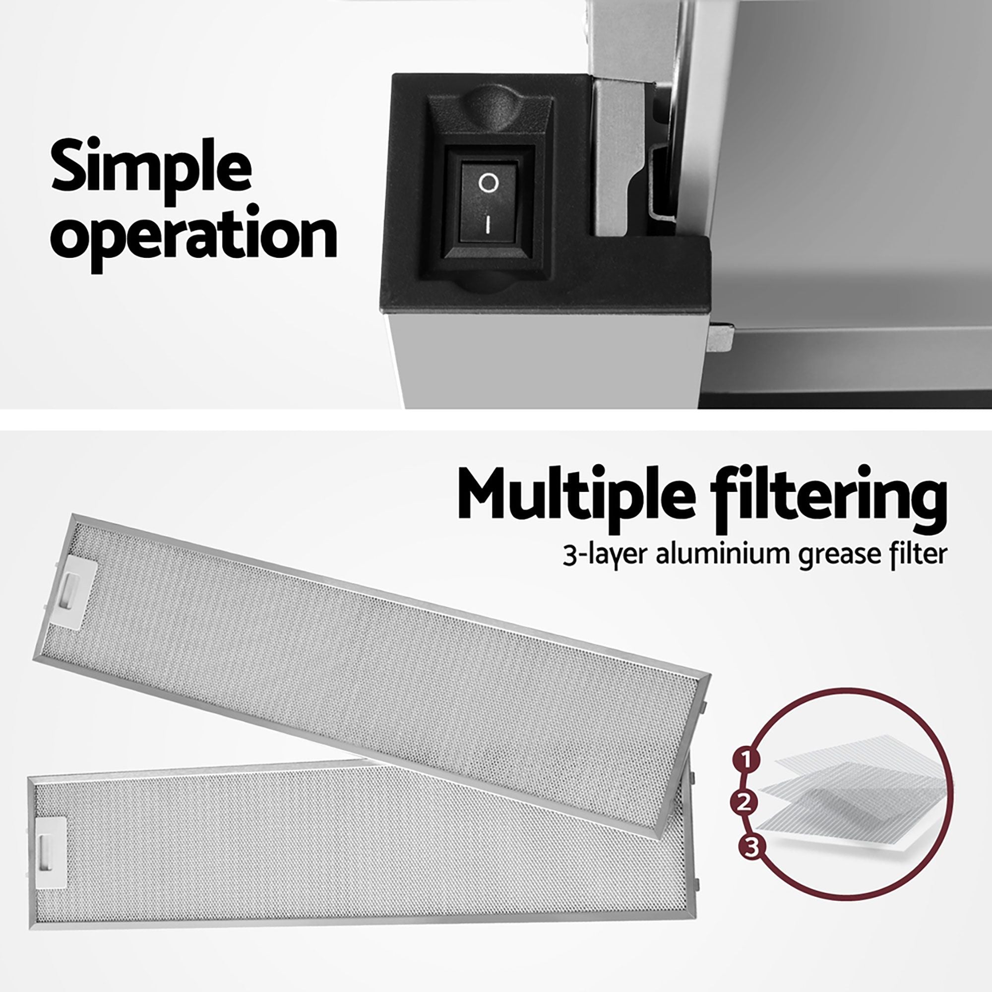 Devanti 900mm Range Hood 90cm Slide out Rangehood Stainless Steel-Appliances > Kitchen Appliances-PEROZ Accessories