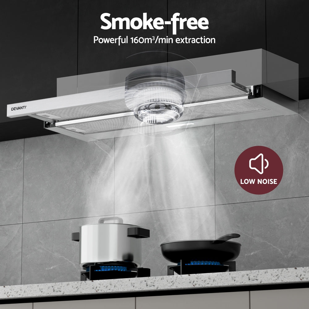 Devanti 900mm Range Hood 90cm Slide out Rangehood Stainless Steel-Appliances > Kitchen Appliances-PEROZ Accessories