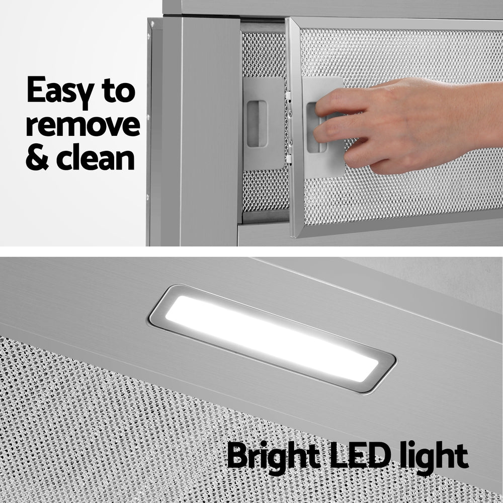 Devanti 900mm Range Hood 90cm Slide out Rangehood Stainless Steel-Appliances > Kitchen Appliances-PEROZ Accessories