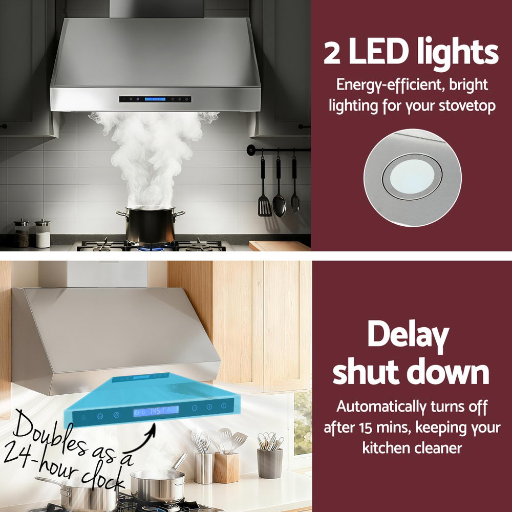 Devanti 900mm Range Hood 3-Speed Fan LED Display Remote Control-Appliances > Kitchen Appliances > Cooking Ranges-PEROZ Accessories