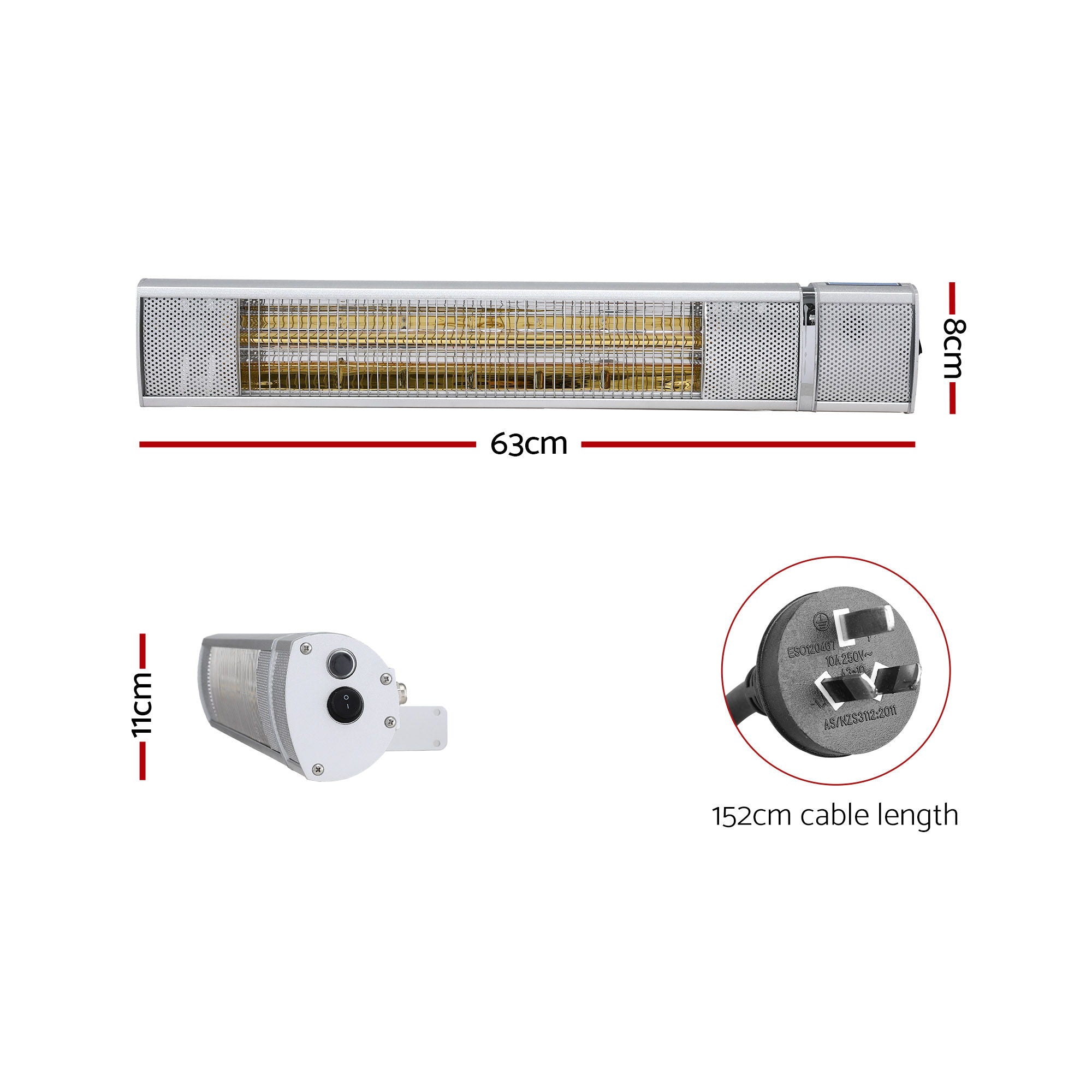 Devanti Electric Strip Heater Infrared Radiant Heaters 2000W-Heaters-PEROZ Accessories