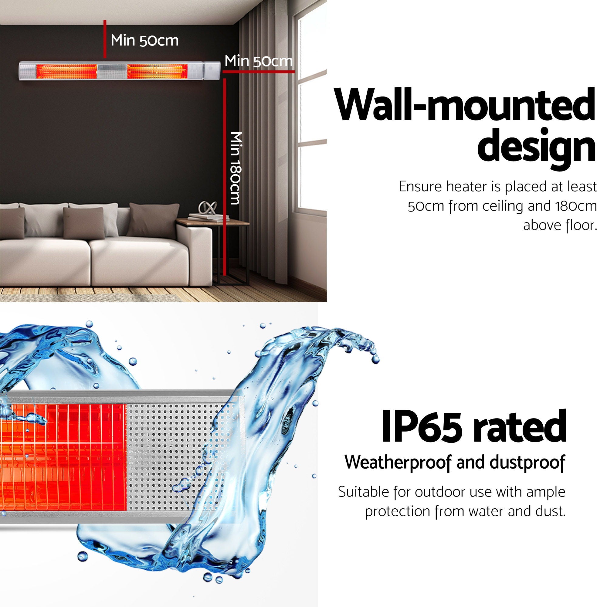 Devanti Electric Strip Heater Infrared Radiant Heaters 3000W-Heaters-PEROZ Accessories