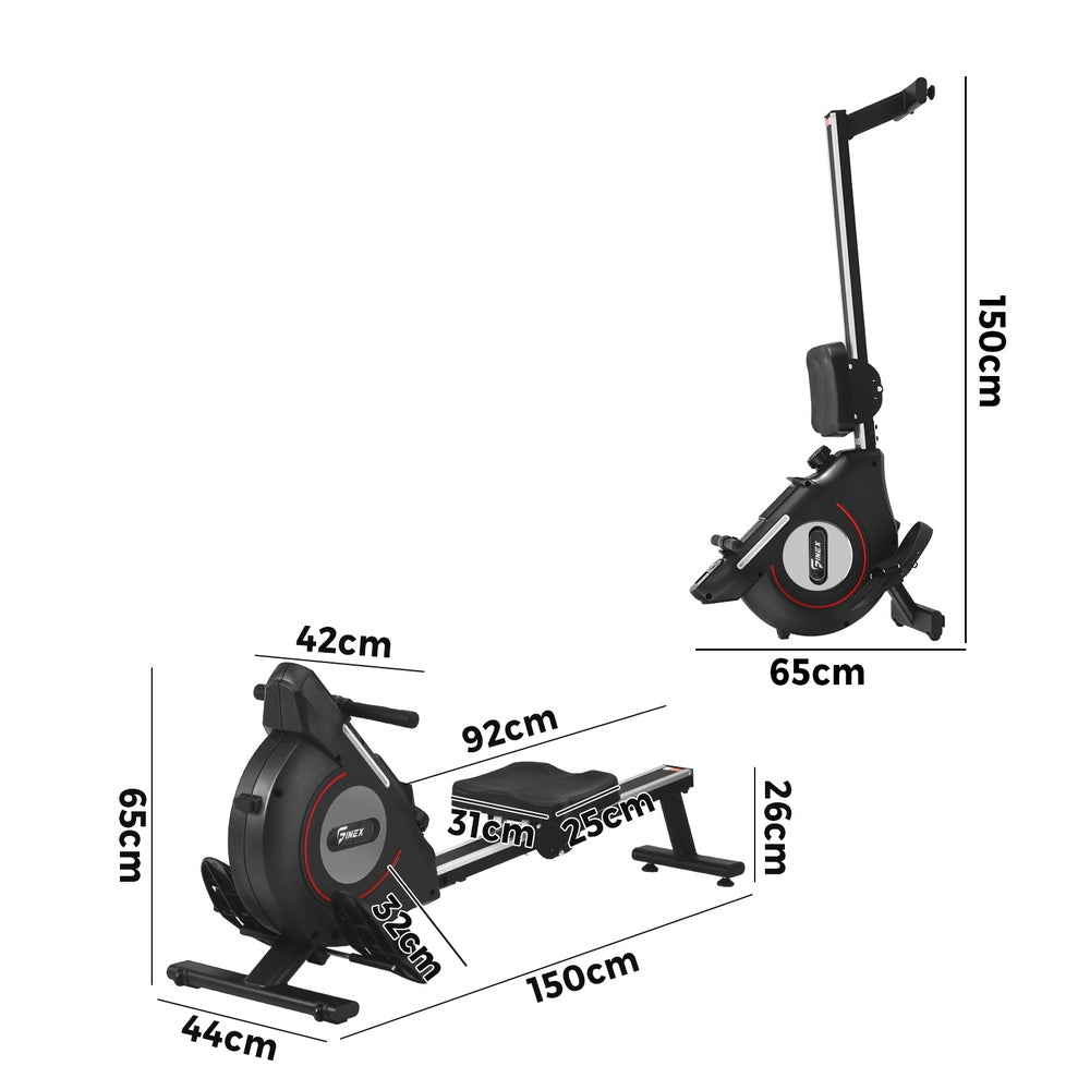 Finex Rowing Machine Rower Magnetic Resistance Exercise Fitness Black-Rowing Machine-PEROZ Accessories