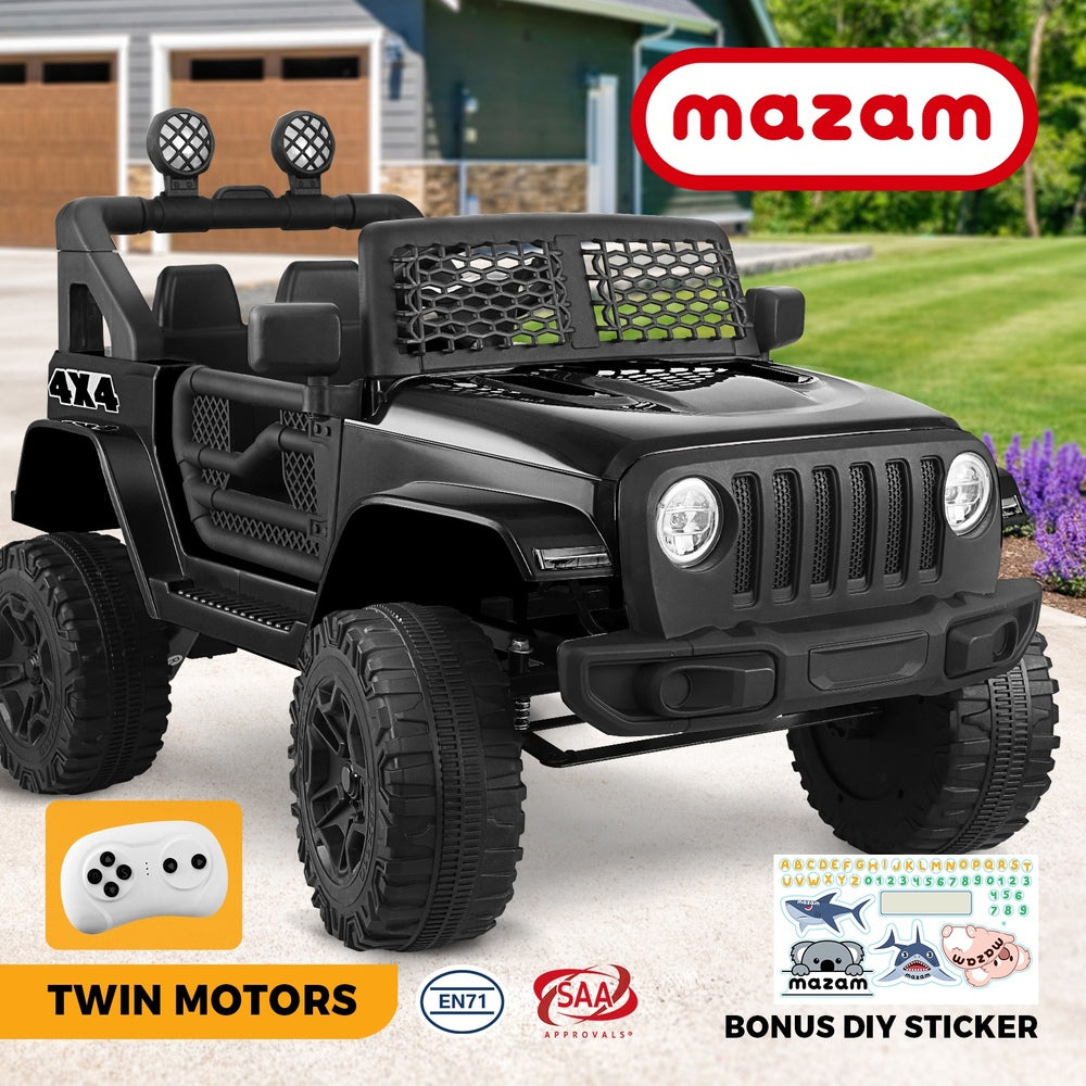 Mazam Jeep Kids Ride On Car with 12V Battery Twin Motors and Remote Control Black-Ride on Toys - Cars-PEROZ Accessories