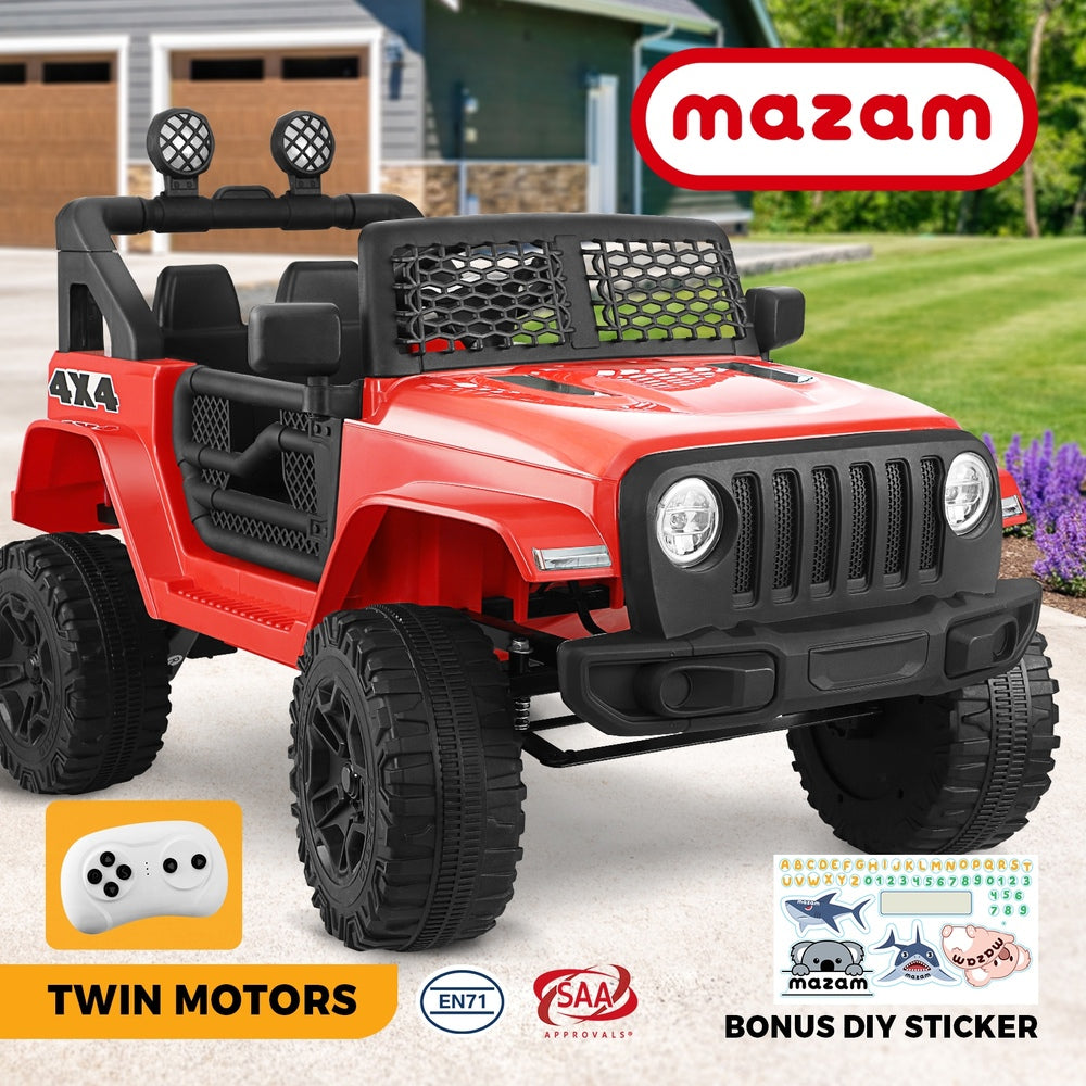 Mazam Jeep Kids Ride On Car with 12V Battery Twin Motors and Remote Control Red-Ride on Toys - Cars-PEROZ Accessories