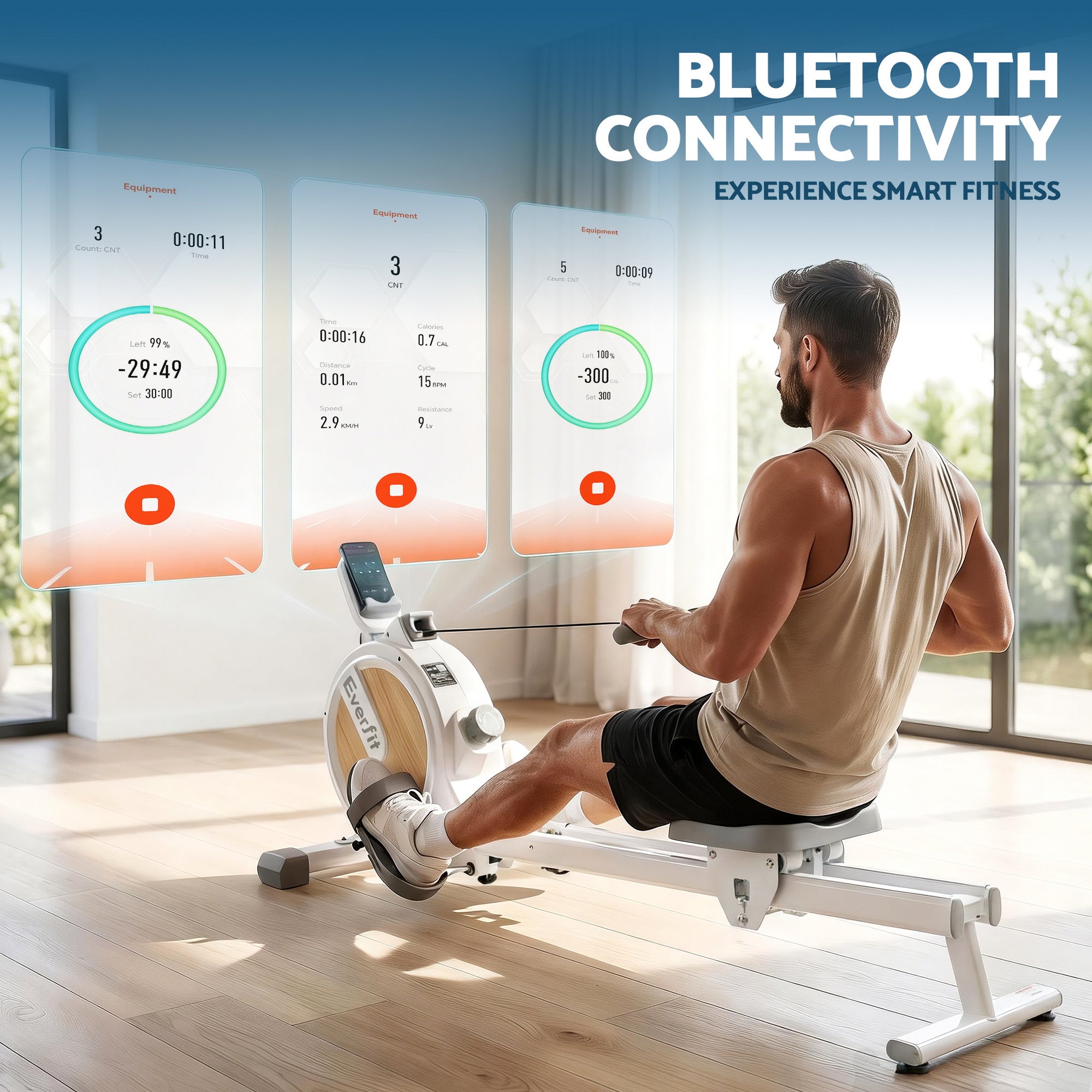 Everfit Rowing Machine for Home Magnetic Rowing Machine App Compatible Quiet Exercise Equipment White-Sports & Fitness > Exercise, Gym & Fitness > Gym Equipment & Accessories-PEROZ Accessories