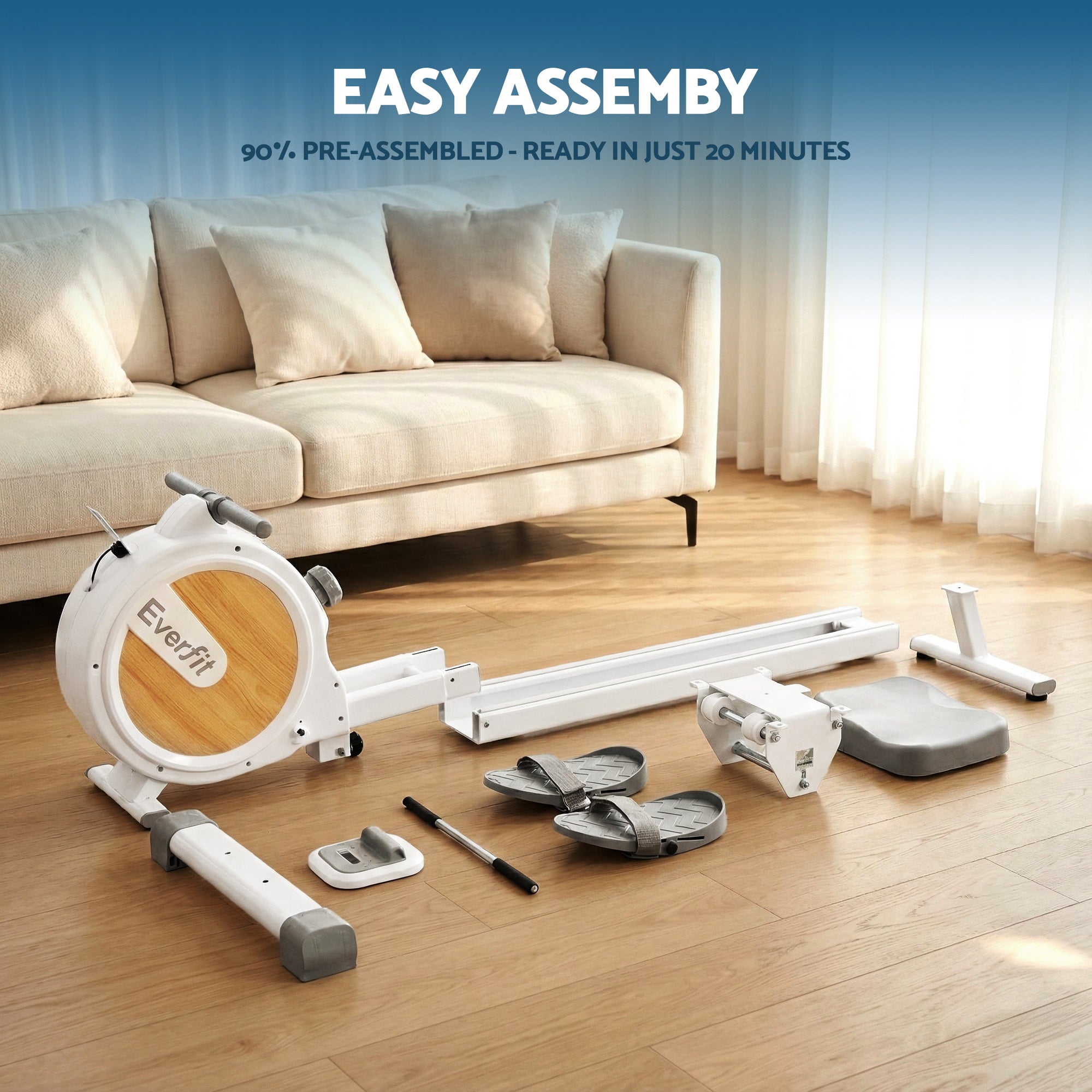 Everfit Rowing Machine for Home Magnetic Rowing Machine App Compatible Quiet Exercise Equipment White-Sports & Fitness > Exercise, Gym & Fitness > Gym Equipment & Accessories-PEROZ Accessories