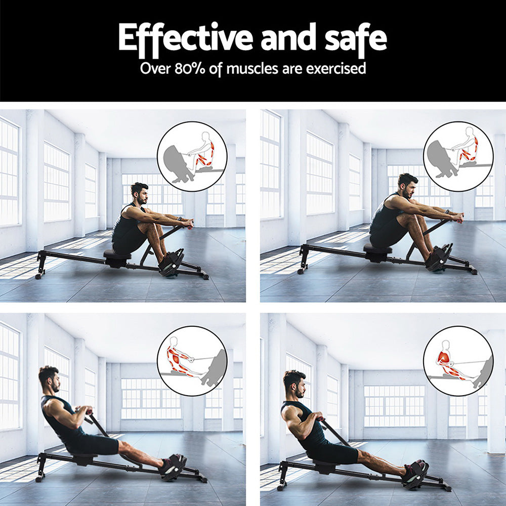 Everfit Hydraulic Rowing Machine Rower 12 Levels Resistance Exercise Fitness Gym Cardio-Sports & Fitness > Exercise, Gym & Fitness > Gym Equipment & Accessories-PEROZ Accessories