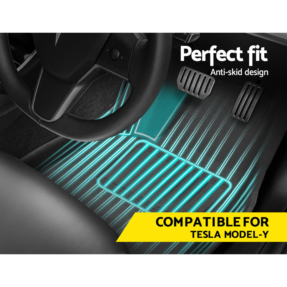 Weisshorn Tesla Model Y Rubber Mats Carpets Front Rear Set RHD 21-24-Auto Accessories > Auto Accessories Others-PEROZ Accessories