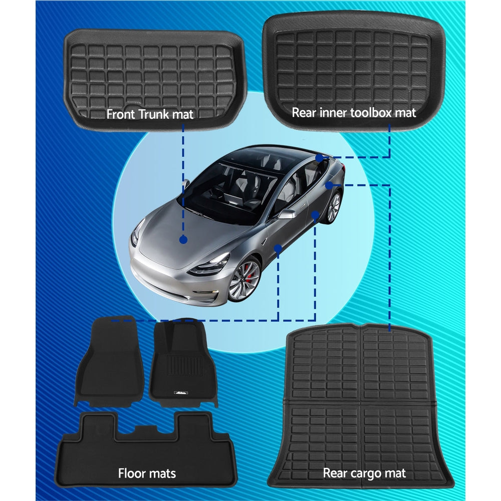 Weisshorn Car Rubber Floor Trunk Toolbox Cargo Mats for Tesla Model Y 2021-2023-Auto Accessories > Auto Accessories Others > Automotive Decor-PEROZ Accessories