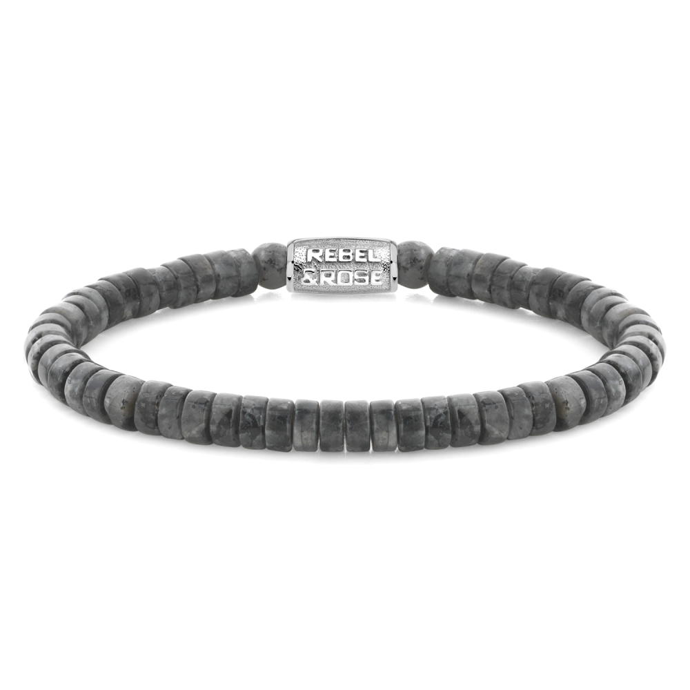 Rebel and Rose Slices - Larvakite Dark Grey 6mm Bracelet-PEROZ Accessories