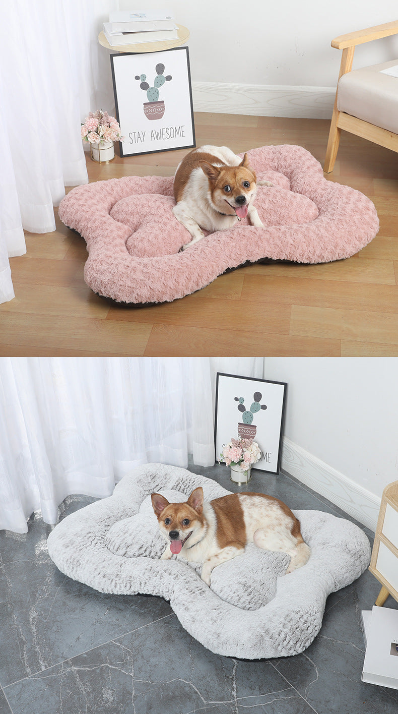 S Gold Rose Velvet Fish Scale Pet Bed - Creative Bone-Shaped Soft and Cozy Dog & Cat Nest-Pet Care > Dog Supplies > Dog Beds-PEROZ Accessories