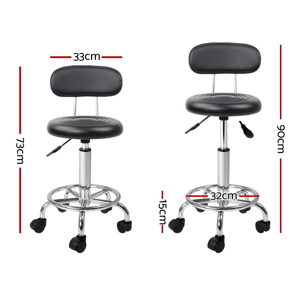 Artiss 2x Salon Stool Swivel Chair Backrest Black-Bar Stools-PEROZ Accessories