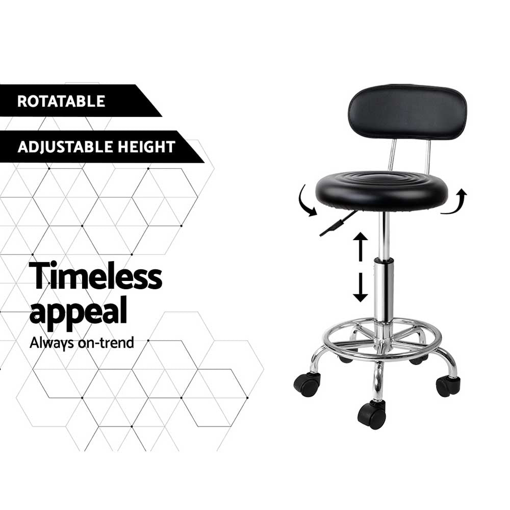 Artiss 2x Salon Stool Swivel Chair Backrest Black-Bar Stools-PEROZ Accessories