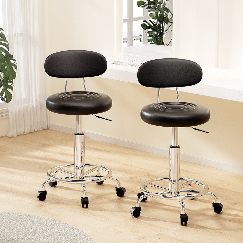 Artiss 2x Salon Stool Swivel Chair Backrest Black-Bar Stools-PEROZ Accessories