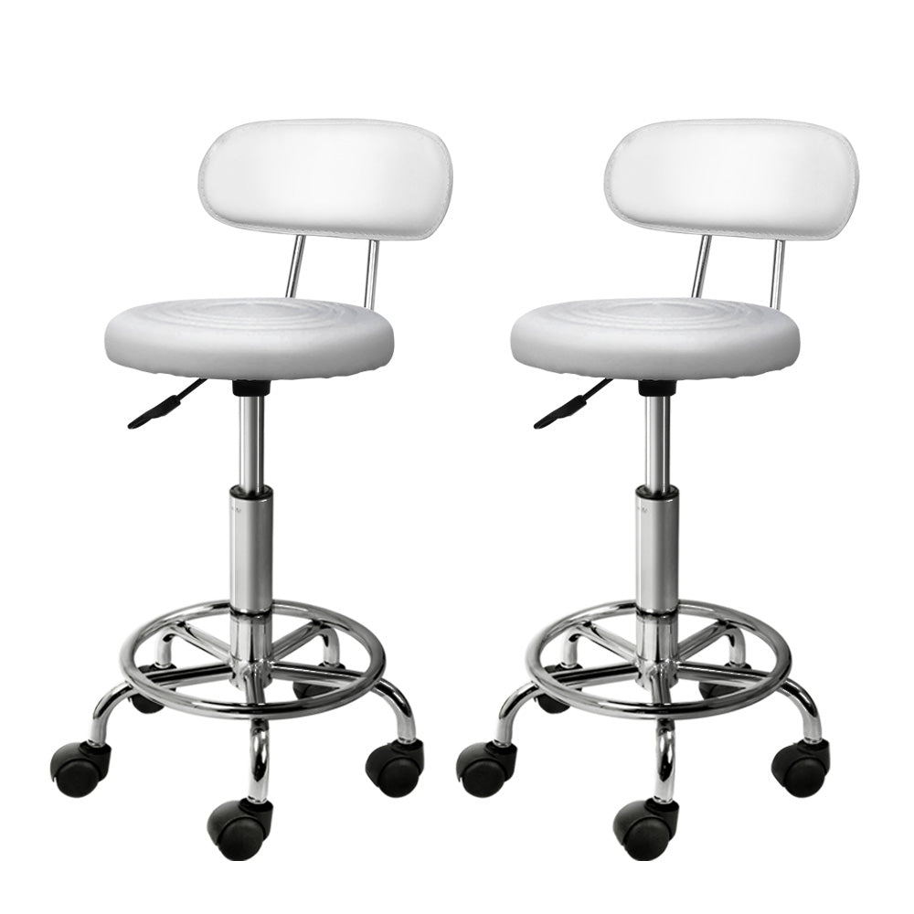 Artiss 2x Salon Stool Swivel Chair Backrest White-Bar Stools-PEROZ Accessories