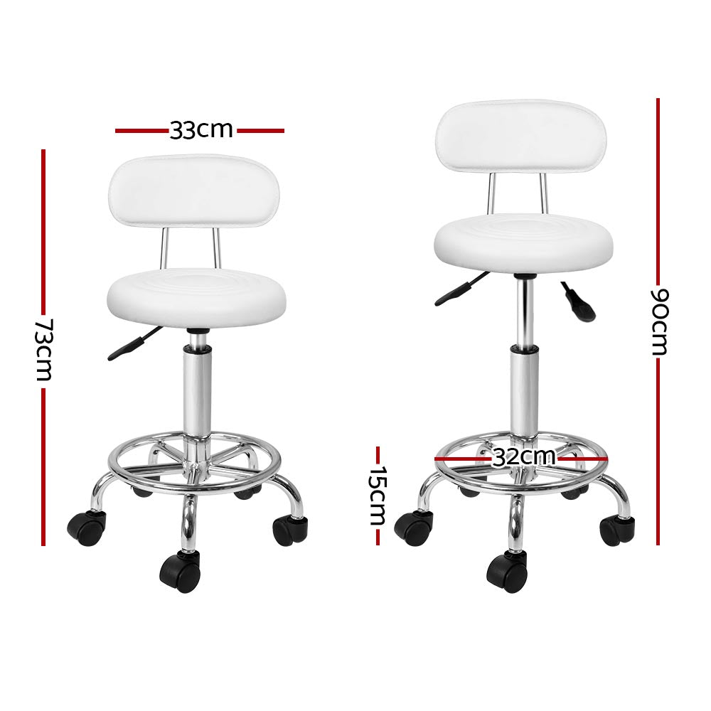 Artiss 2x Salon Stool Swivel Chair Backrest White-Bar Stools-PEROZ Accessories