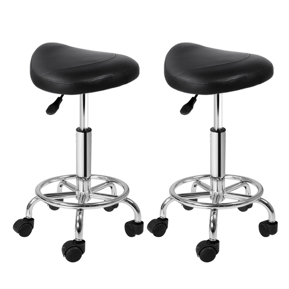 Artiss 2x Salon Stool Saddle Swivel Chair Black-Bar Stools-PEROZ Accessories