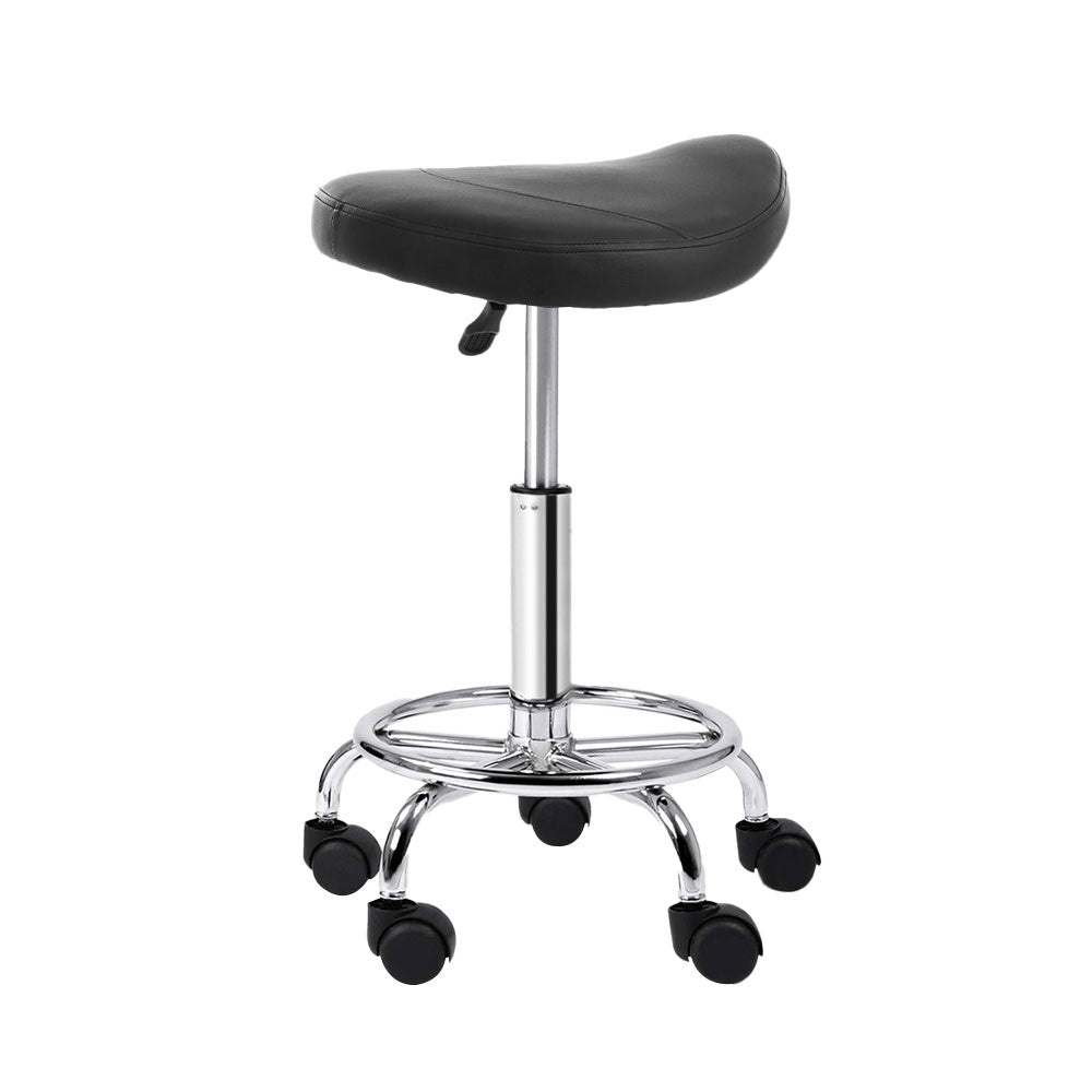 Artiss 2x Salon Stool Saddle Swivel Chair Black-Bar Stools-PEROZ Accessories