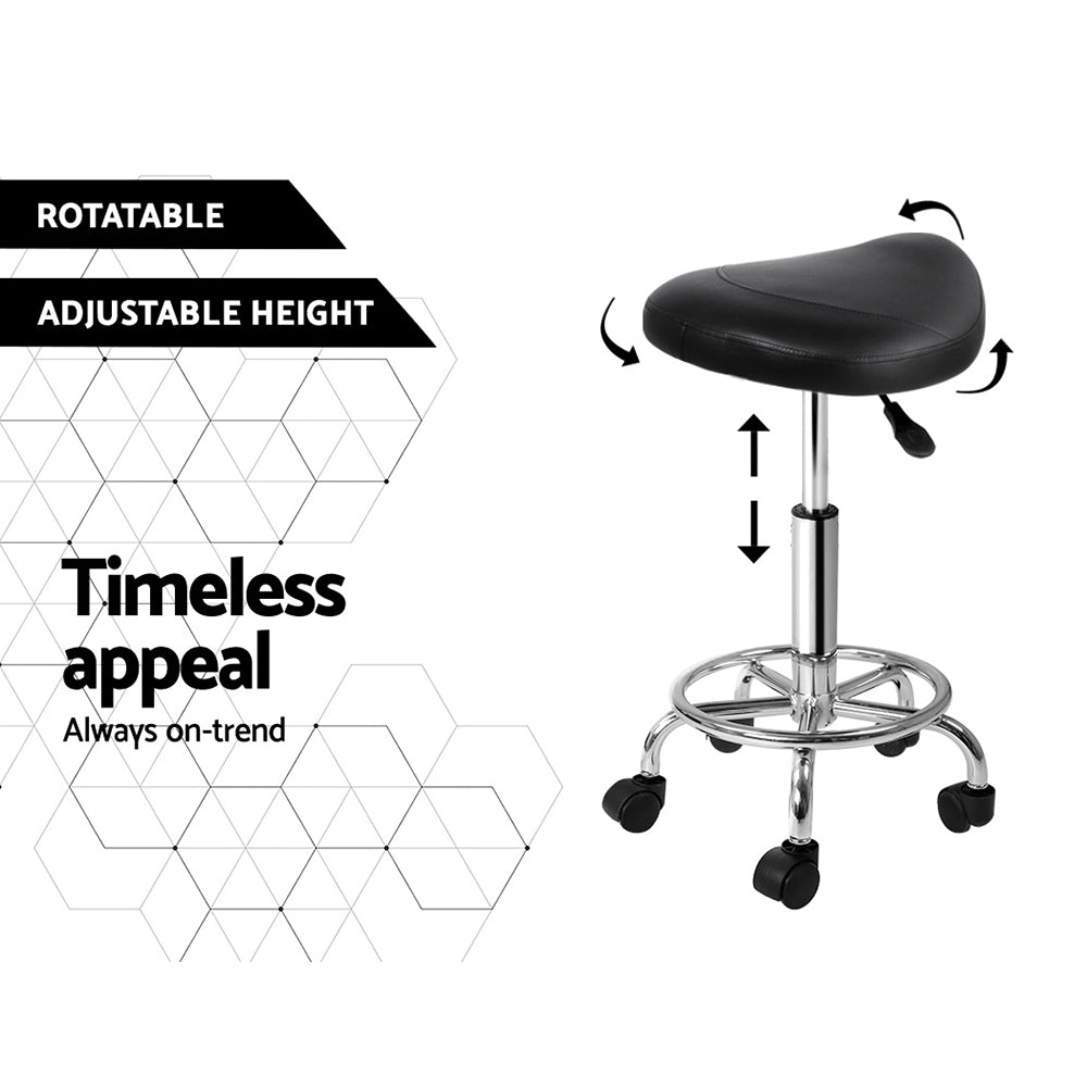 Artiss 2x Salon Stool Saddle Swivel Chair Black-Bar Stools-PEROZ Accessories