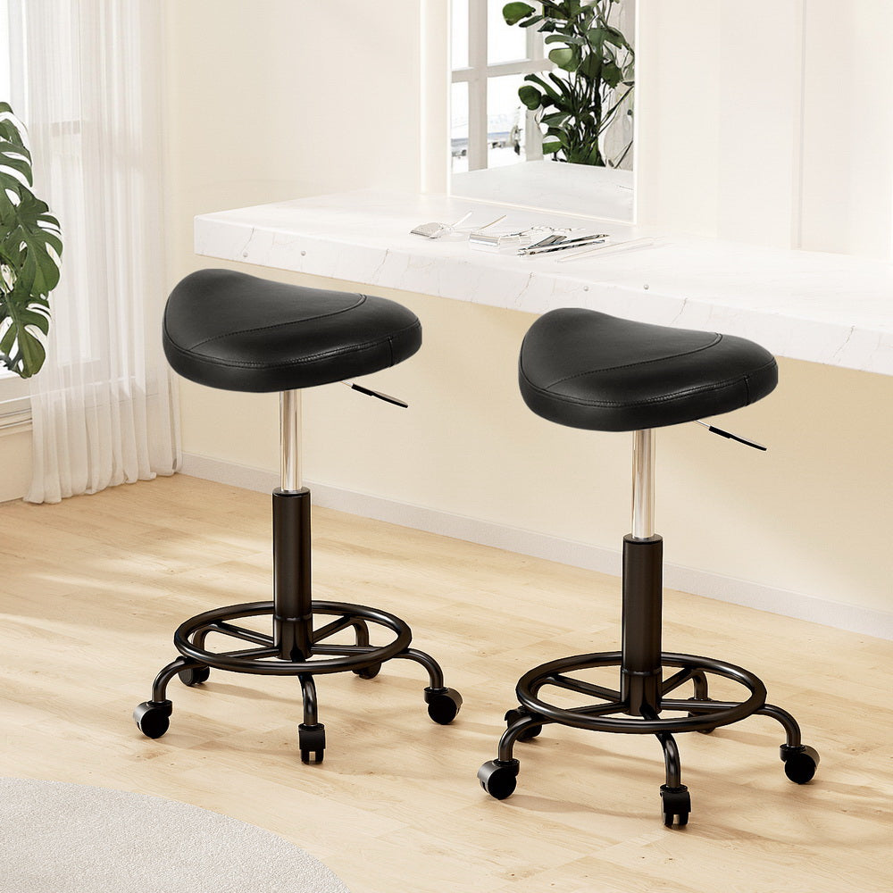 Artiss 2x Salon Stool Saddle Swivel Chair-Bar Stools-PEROZ Accessories