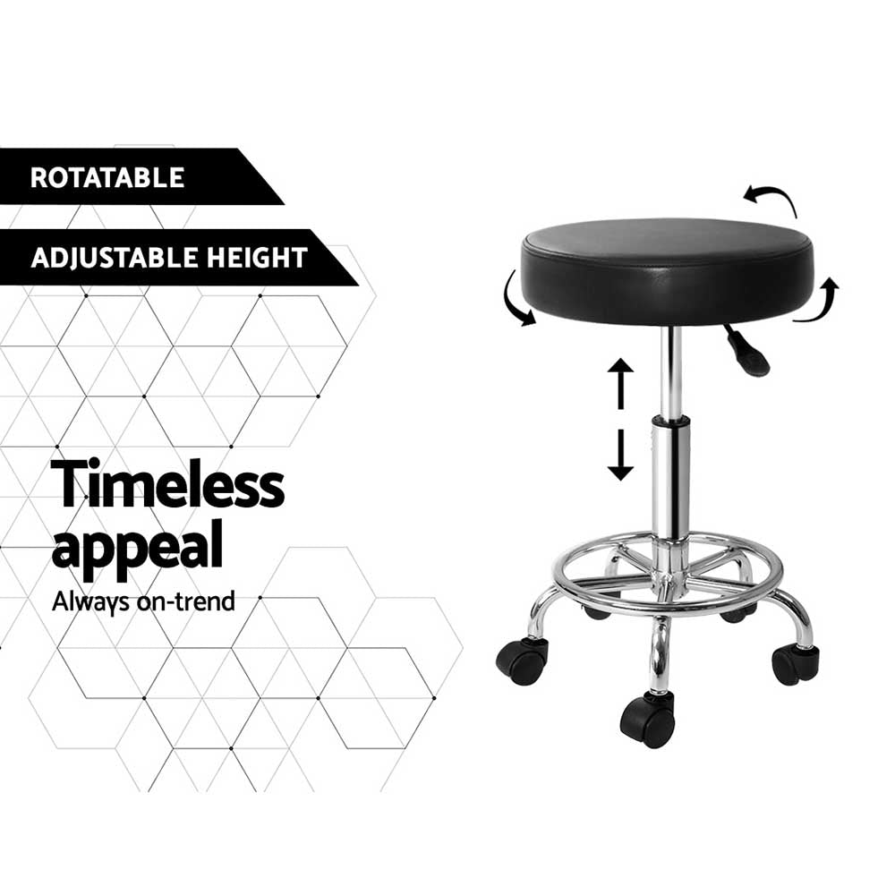 Artiss 2x Salon Stool Round Swivel Chair Black-Bar Stools-PEROZ Accessories