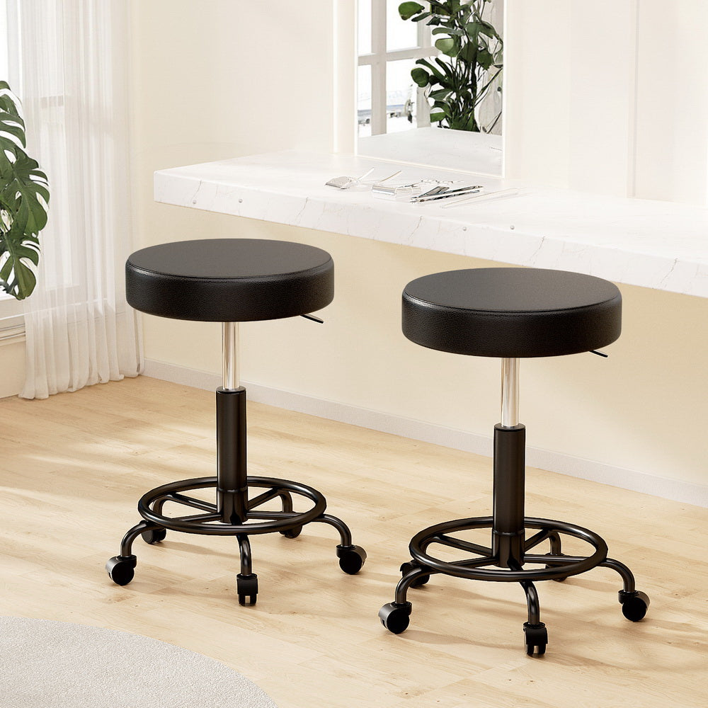 Artiss 2x Salon Stool Round Swivel Chair-Bar Stools-PEROZ Accessories