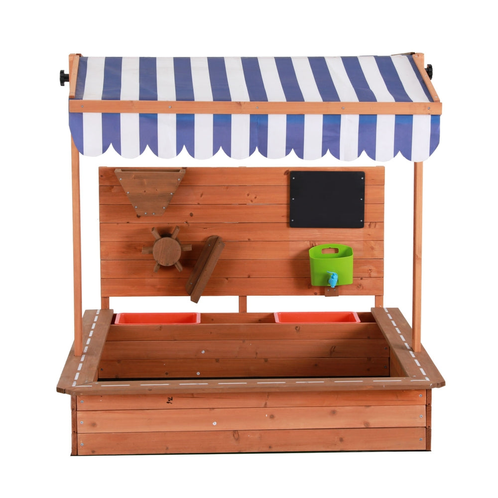 Keezi Kids Sandpit Wooden Canopy Sandbox With Cover Funnel Outdoor Toys 110cm-Baby & Kids > Baby & Kid&