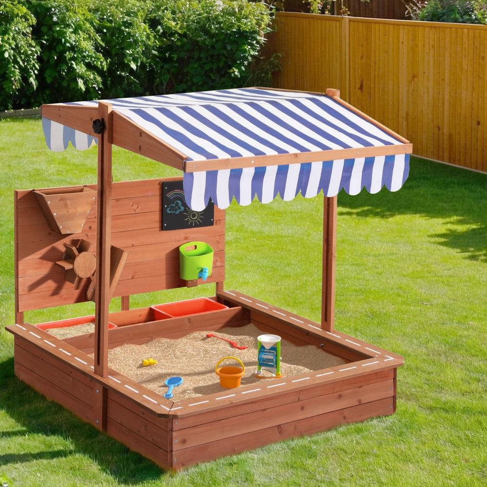 Keezi Kids Sandpit Wooden Canopy Sandbox With Cover Funnel Outdoor Toys 110cm-Baby & Kids > Baby & Kid&