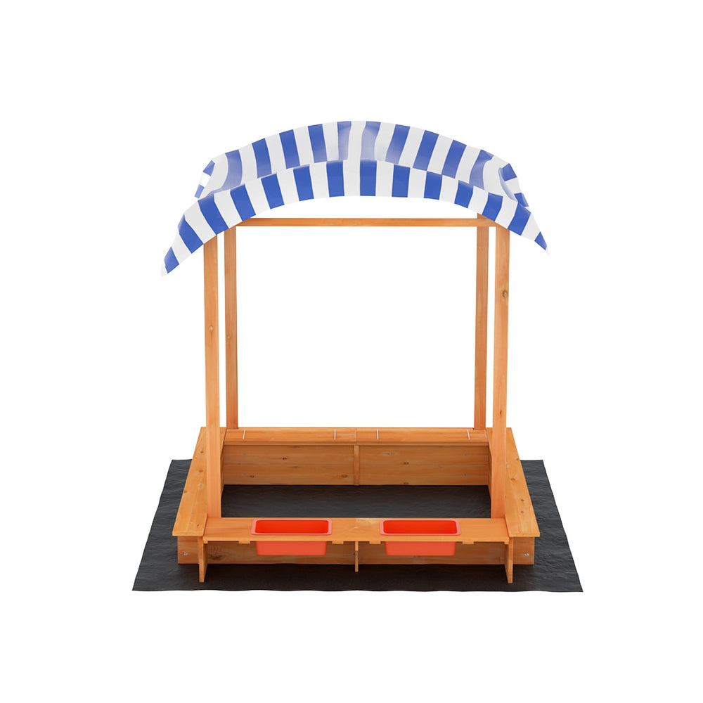 Keezi Kids Sandpit Wooden Sandbox Sand Pit with Canopy Water Basin Toys 146cm-Baby & Kids > Baby & Kid&