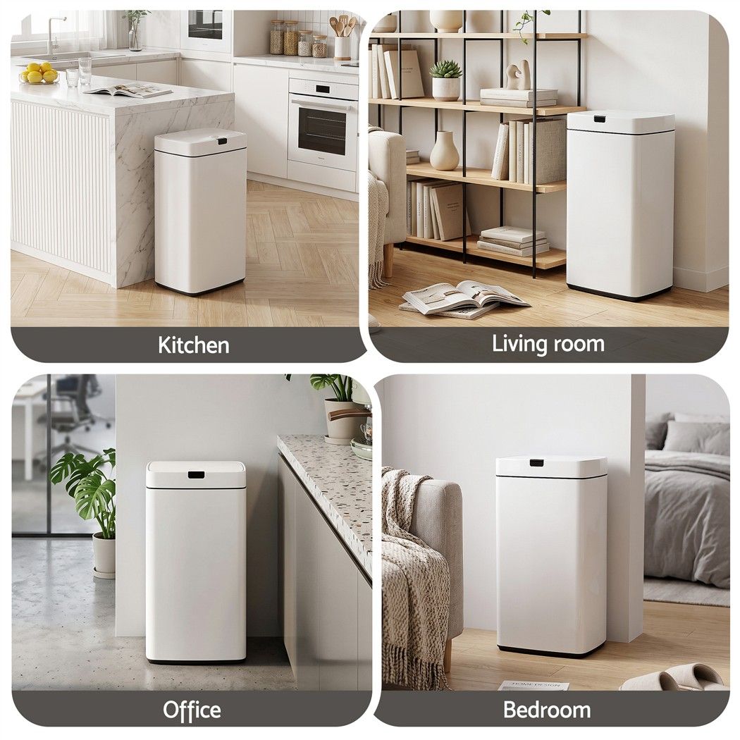 Devanti 45L Motion Sensor Bin Rubbish Automatic White-Home & Garden > Kitchen Bins-PEROZ Accessories