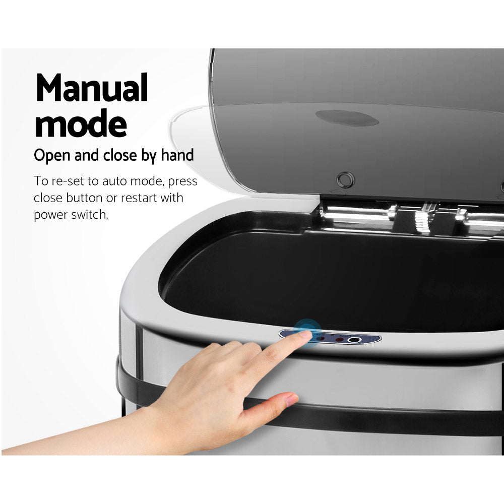 Devanti 50L Motion Sensor Bin Rubbish Automatic Silver-Home & Garden > Kitchen Bins-PEROZ Accessories