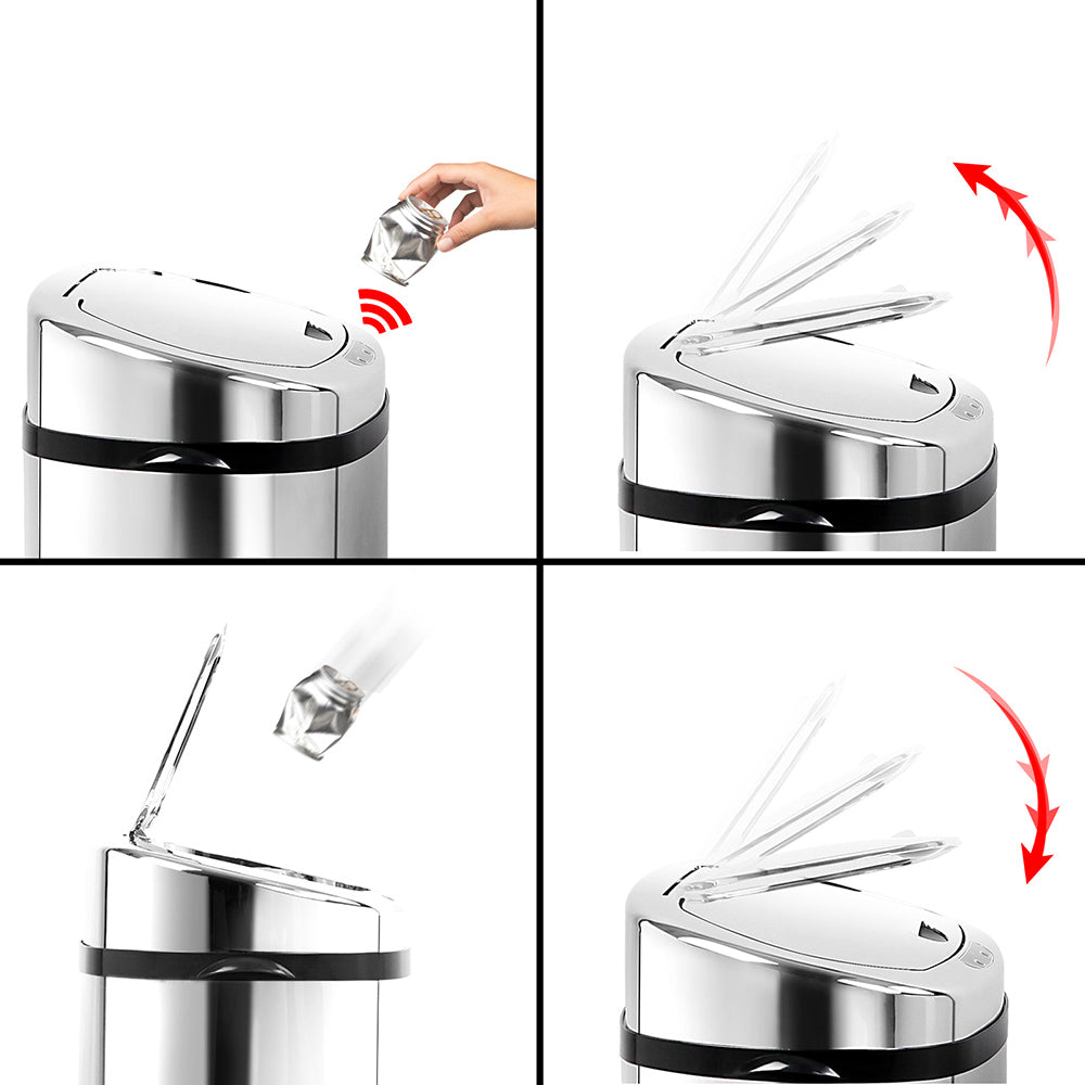 Devanti 50L Motion Sensor Bin Rubbish Automatic Silver-Home & Garden > Kitchen Bins-PEROZ Accessories