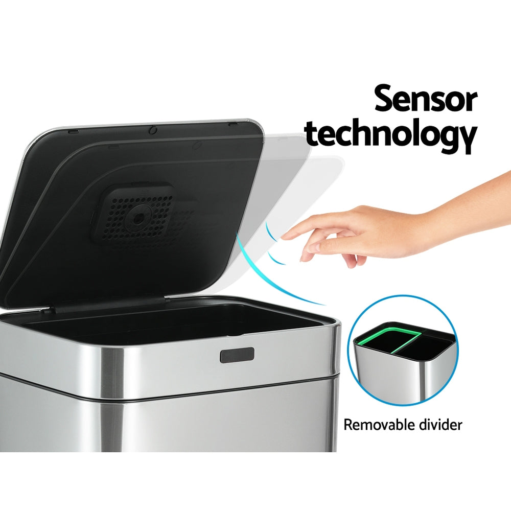Devanti 70L Motion Sensor Bin Pedal Bins Automatic Siver-Appliances > Appliances Others-PEROZ Accessories