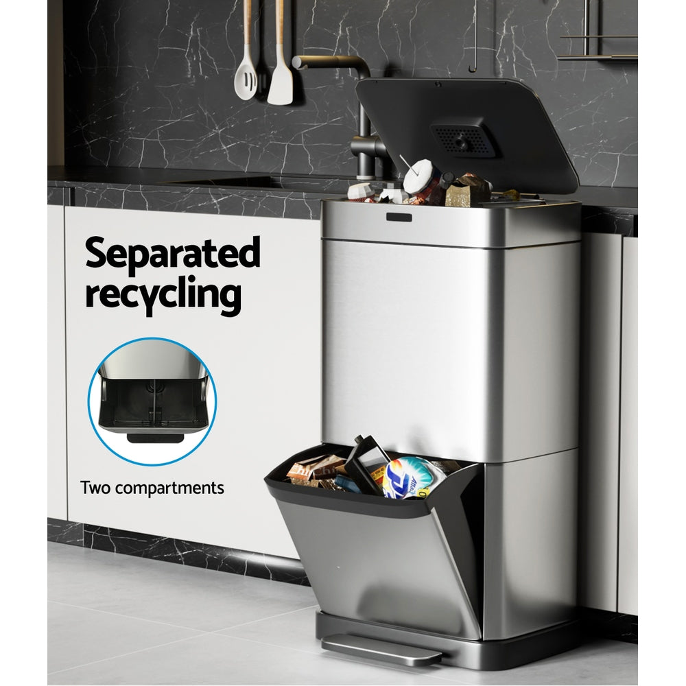 Devanti 70L Motion Sensor Bin Pedal Bins Automatic Siver-Appliances > Appliances Others-PEROZ Accessories