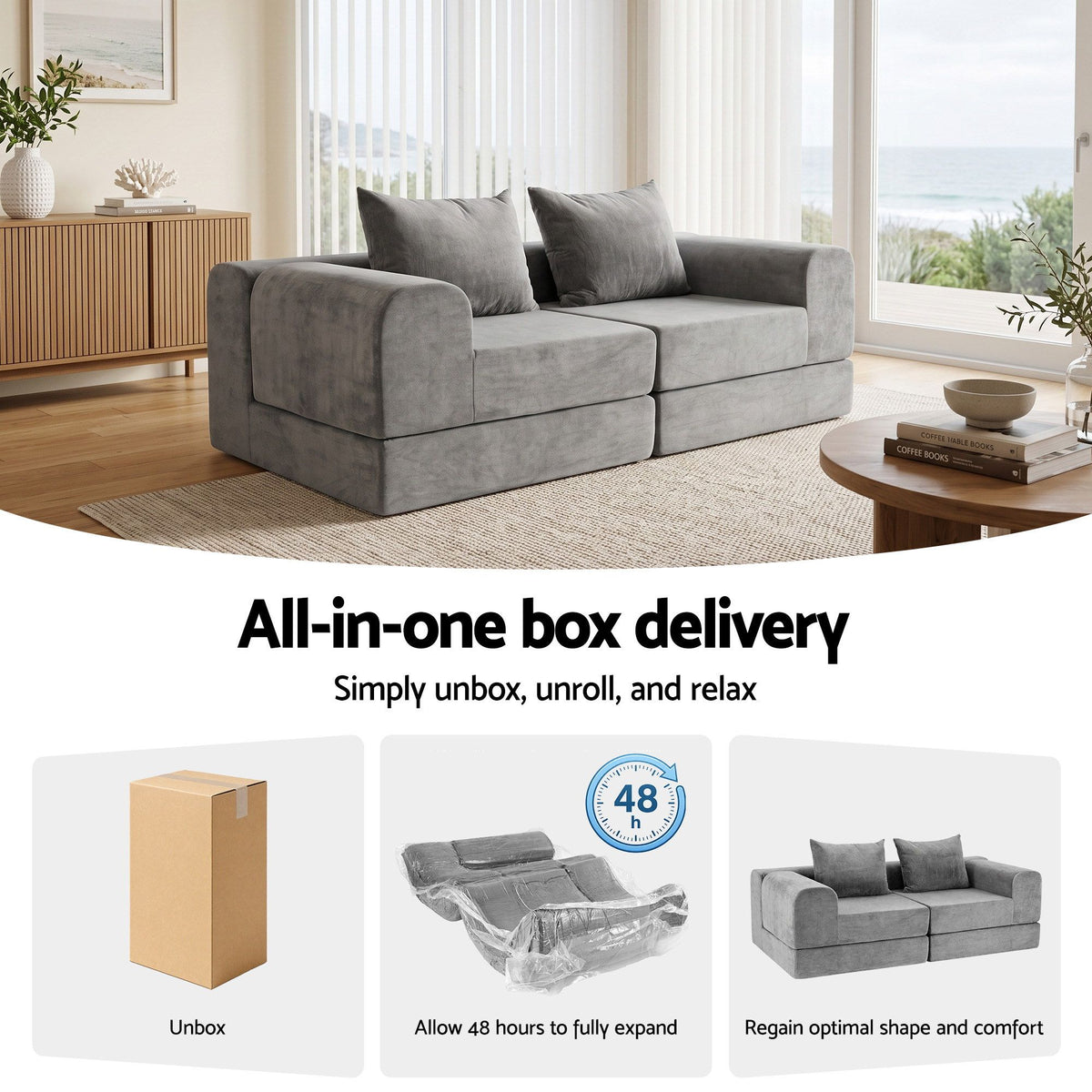 Artiss 5-in-1 Convertible Sofa Bed Floor Mattress Modular Boneless Curved Couch-Furniture > Sofas > Sofas & Sofa Beds-PEROZ Accessories