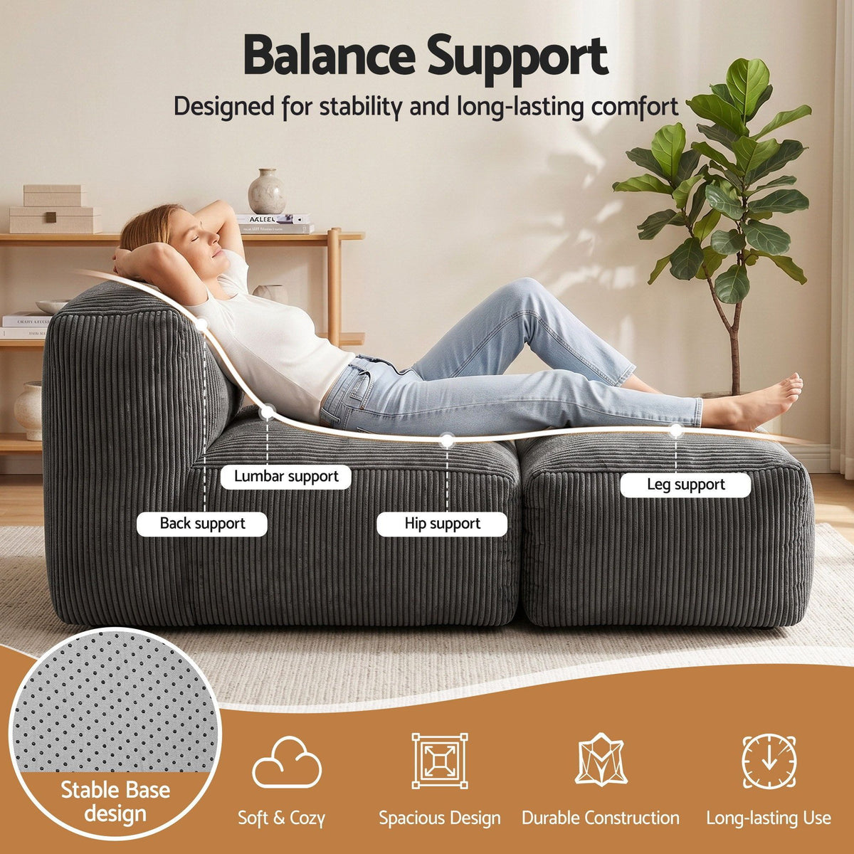 Artiss Foldable Bean Bag Sofa Bed Cloud Couch Boneless Floor Lounger Chair Grey-Furniture > Sofas > Sofas & Sofa Beds-PEROZ Accessories