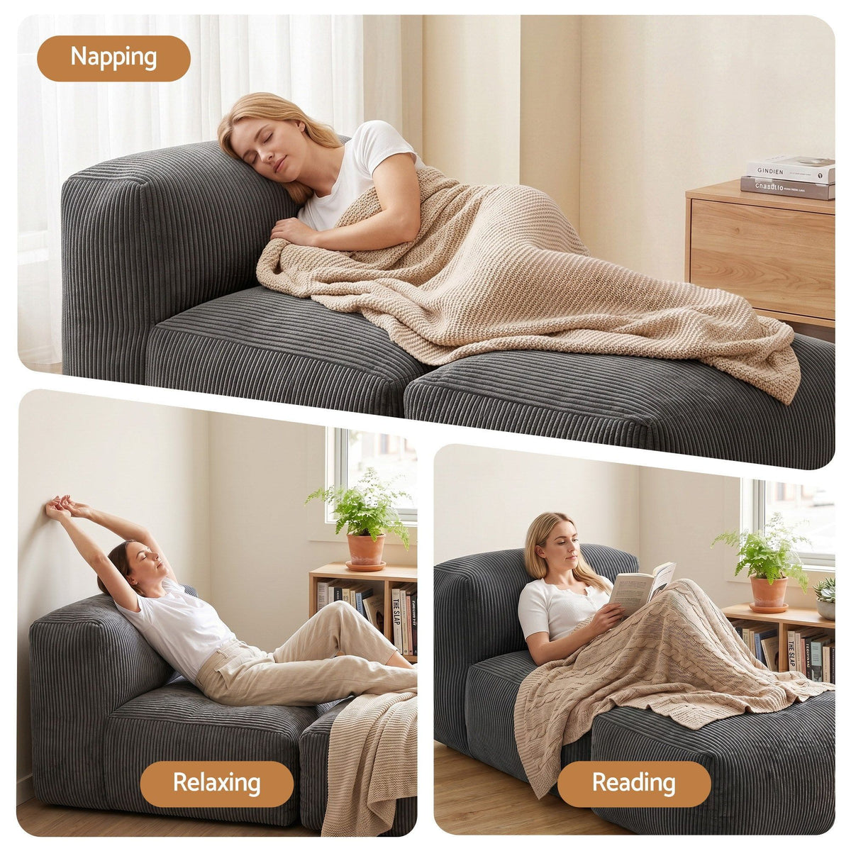 Artiss Foldable Bean Bag Sofa Bed Cloud Couch Boneless Floor Lounger Chair Grey-Furniture > Sofas > Sofas & Sofa Beds-PEROZ Accessories