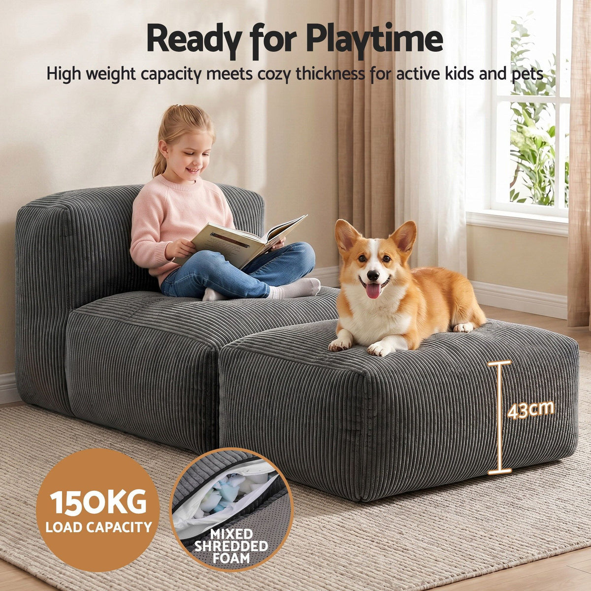 Artiss Foldable Bean Bag Sofa Bed Cloud Couch Boneless Floor Lounger Chair Grey-Furniture > Sofas > Sofas & Sofa Beds-PEROZ Accessories