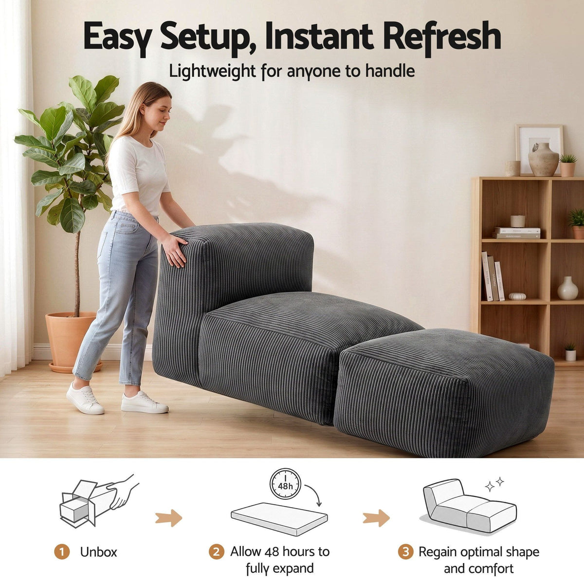 Artiss Foldable Bean Bag Sofa Bed Cloud Couch Boneless Floor Lounger Chair Grey-Furniture > Sofas > Sofas & Sofa Beds-PEROZ Accessories