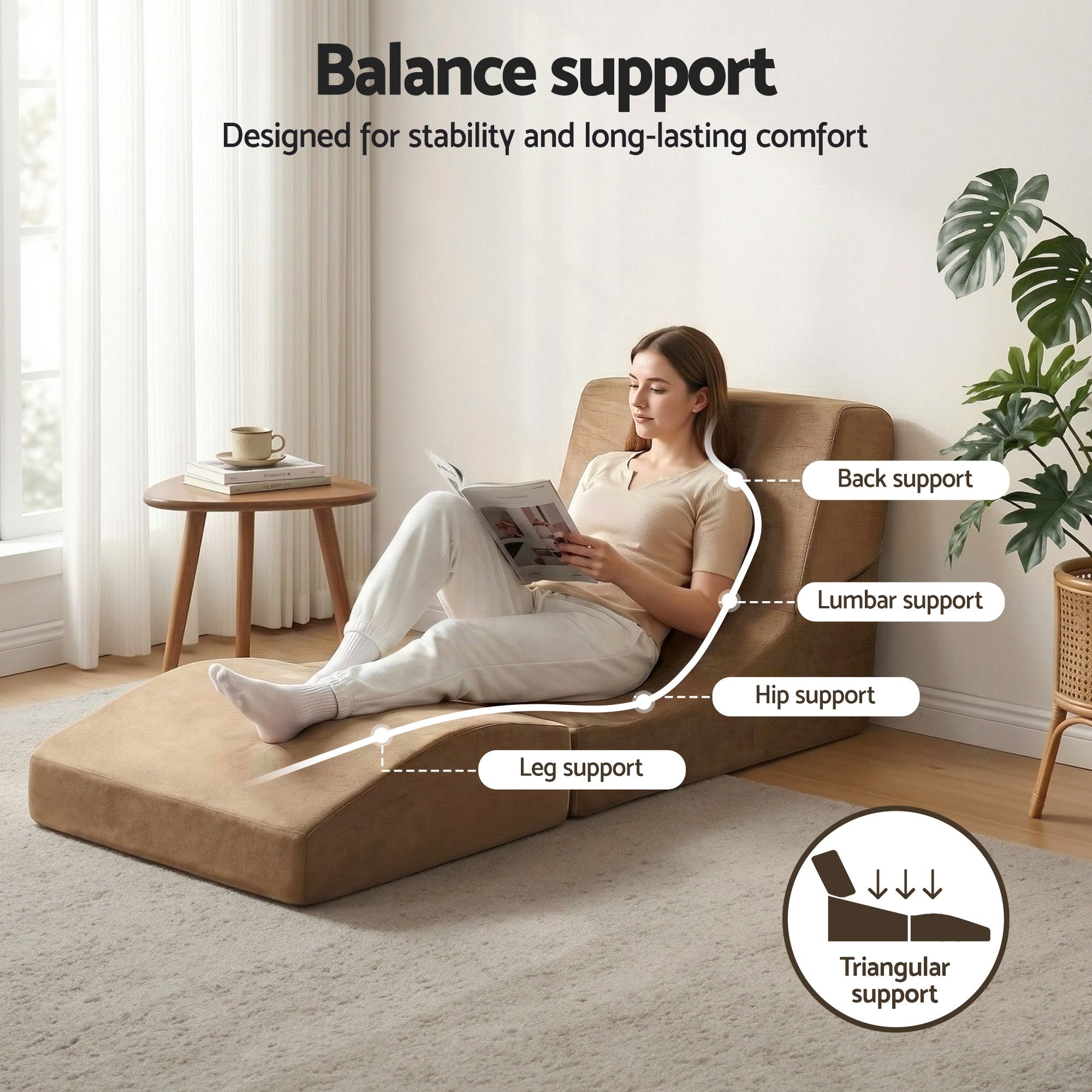 Artiss Folding Sofa Bed Convertible Armless Foam Floor Futon Lounger Couch Brown-Furniture > Sofas > Sofas & Sofa Beds-PEROZ Accessories