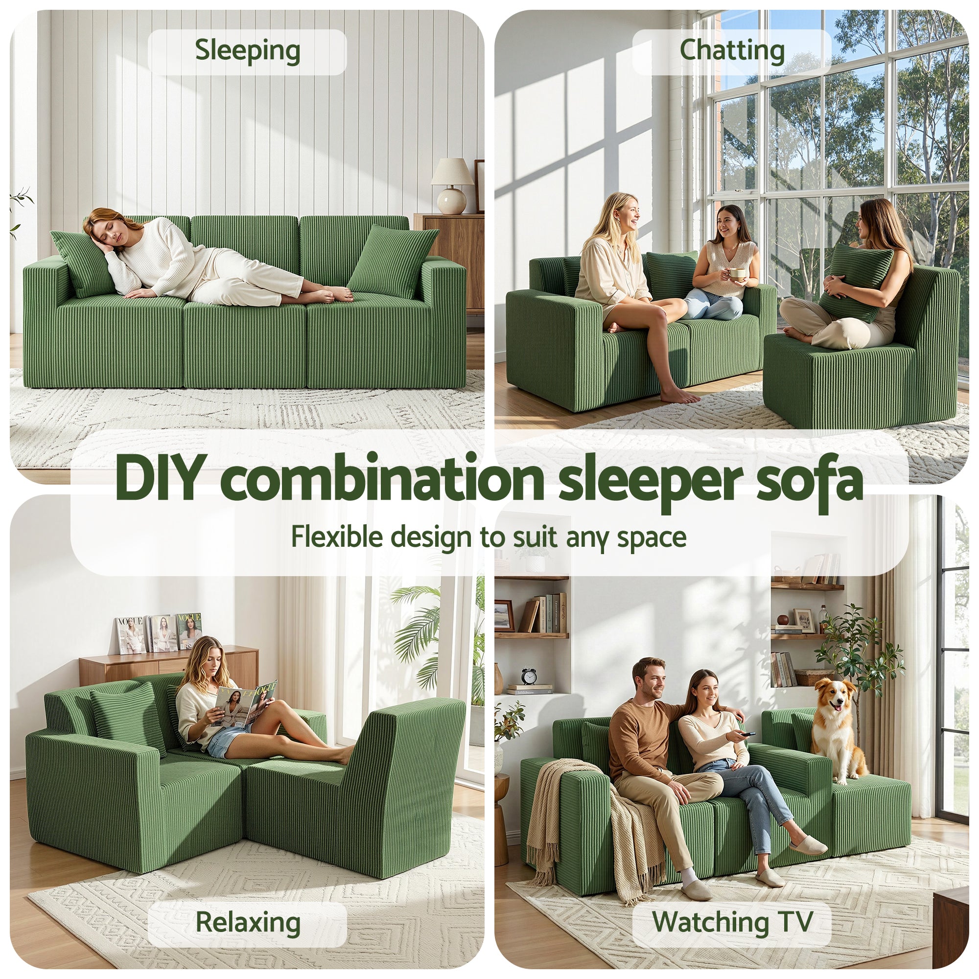 Artiss Modular 3-Seater Sofa Bed Convertible Sectional Floor Couch with Deep Seat-Furniture > Sofas > Sofas & Sofa Beds-PEROZ Accessories