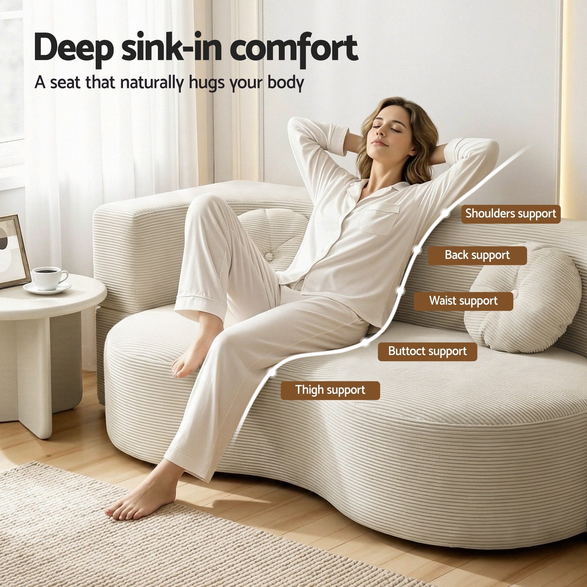 Artiss Folding Sofa Bed Floor Couch 2-in-1 Convertible Futon Loveseat Beige-Furniture > Sofas > Sofas & Sofa Beds-PEROZ Accessories